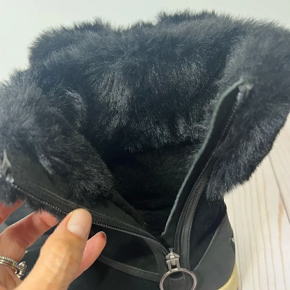 UGG by Koolaburra Tynlee Black Suede Leather Faux Fur Lined Zip Up Boots Winter